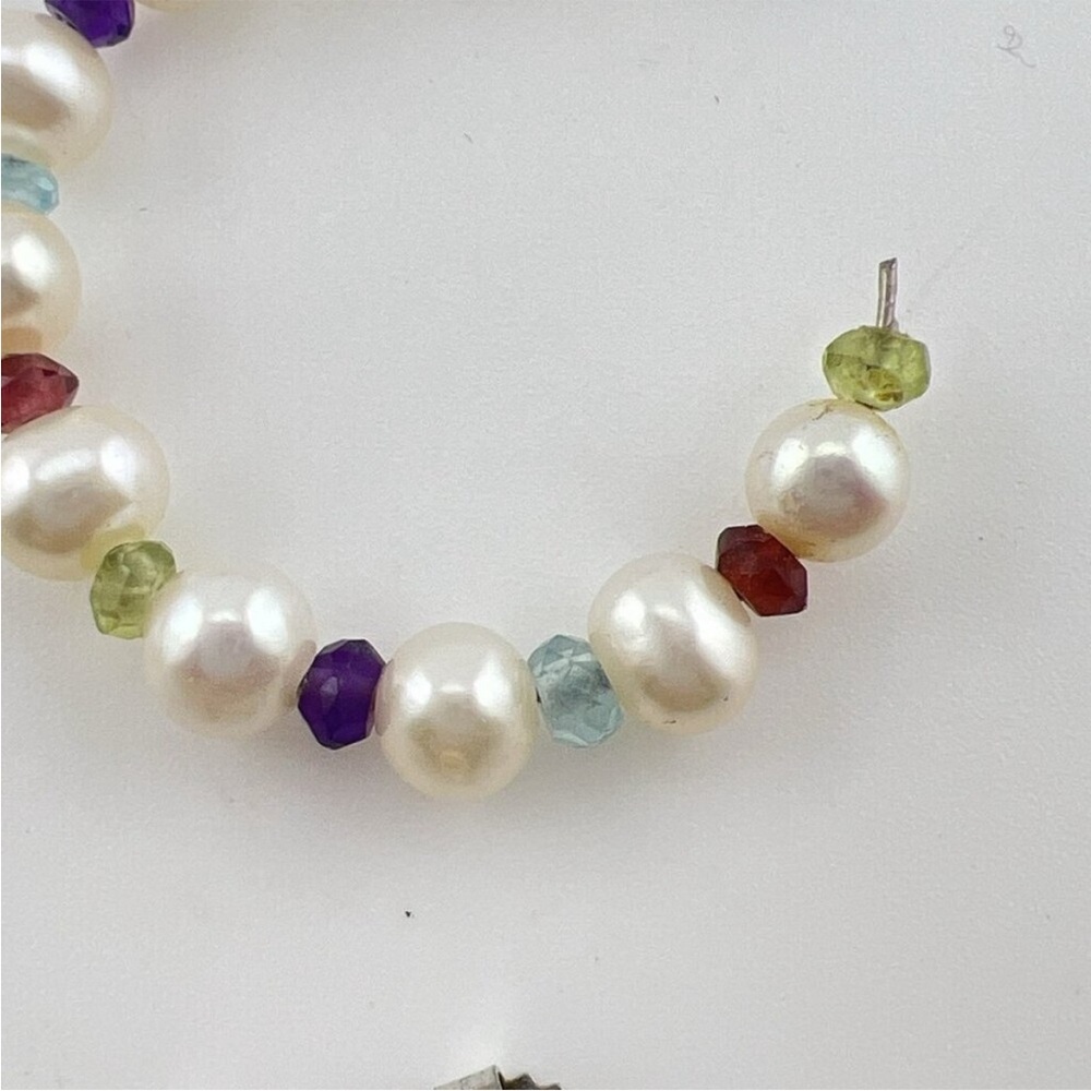 Honora “As Is” White Pearl & Multi-Gemstone 1-1/4” Hoop Earrings - Picture 8 of 14